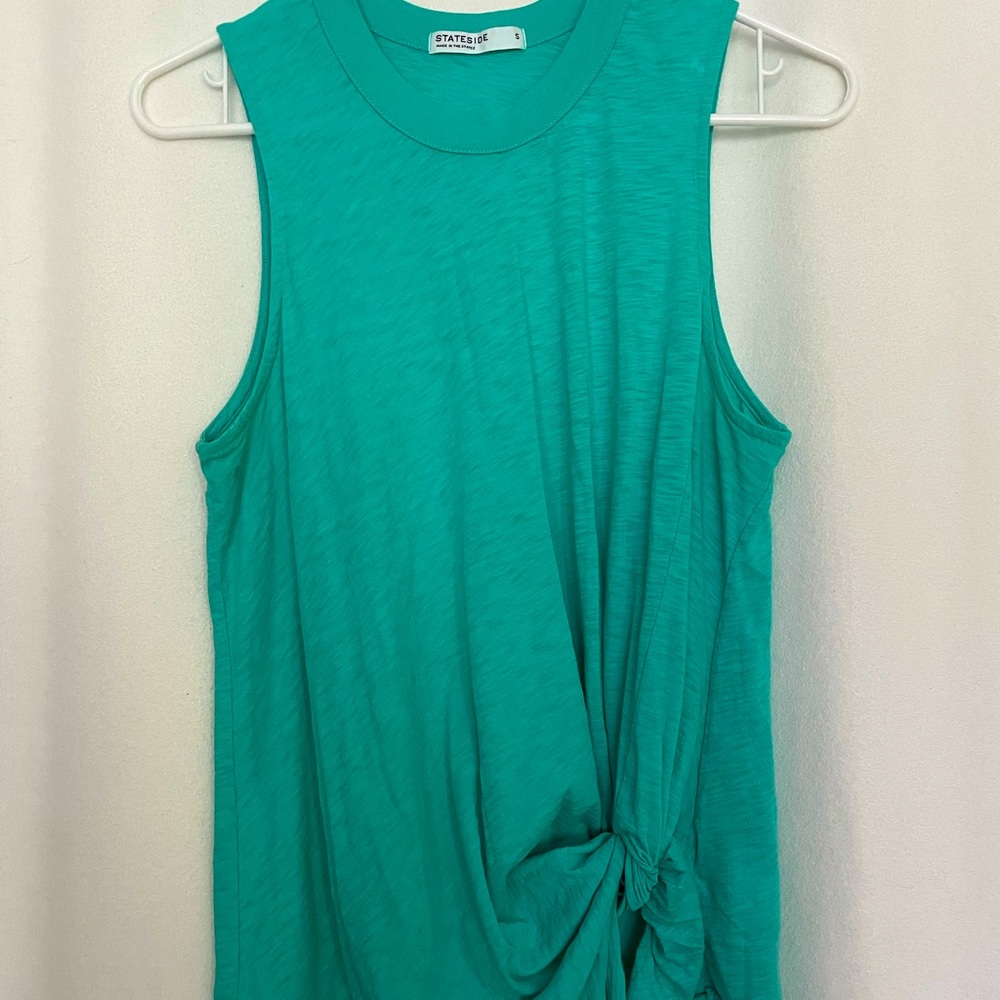 Stateside knotted slub jersey tank top aqua